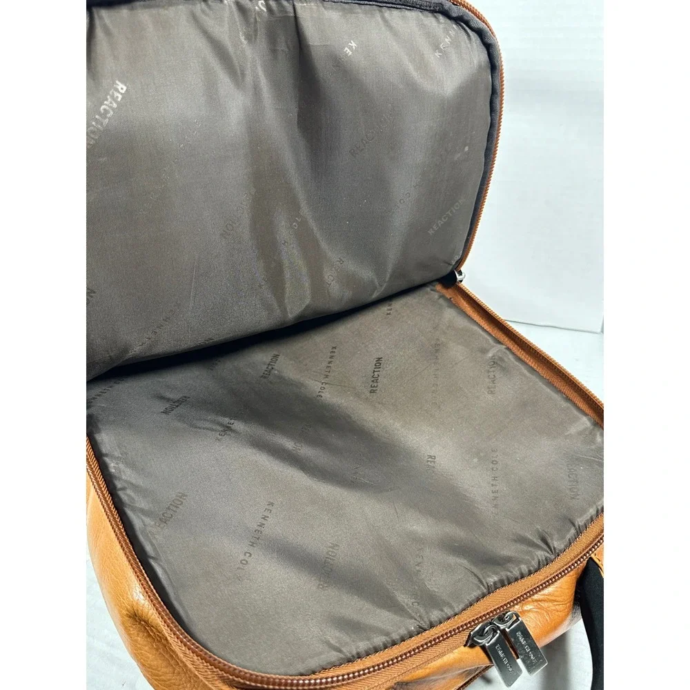 Kenneth Cole Reaction Mens Tan Cognac LeatherLaptop Backpack Business Bag 580674 - Picture 5 of 15
